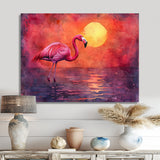 Flamingo In The Sunset - Flamingo Canvas Wall Art