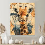 Vintage Giraffe Portrait In African Landscape - Giraffe Bedroom Wall Art