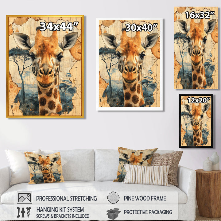 Vintage Giraffe Portrait In African Landscape - Giraffe Bedroom Wall Art