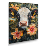 Cow Painting With Hibiscus - Cow Wall Decor