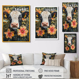 Cow Painting With Hibiscus - Cow Wall Decor