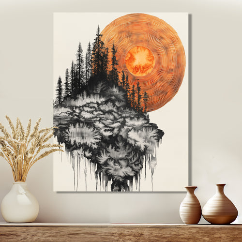 Sunrise Of A Dark Onyx Forest - Orange Owl Wall Art