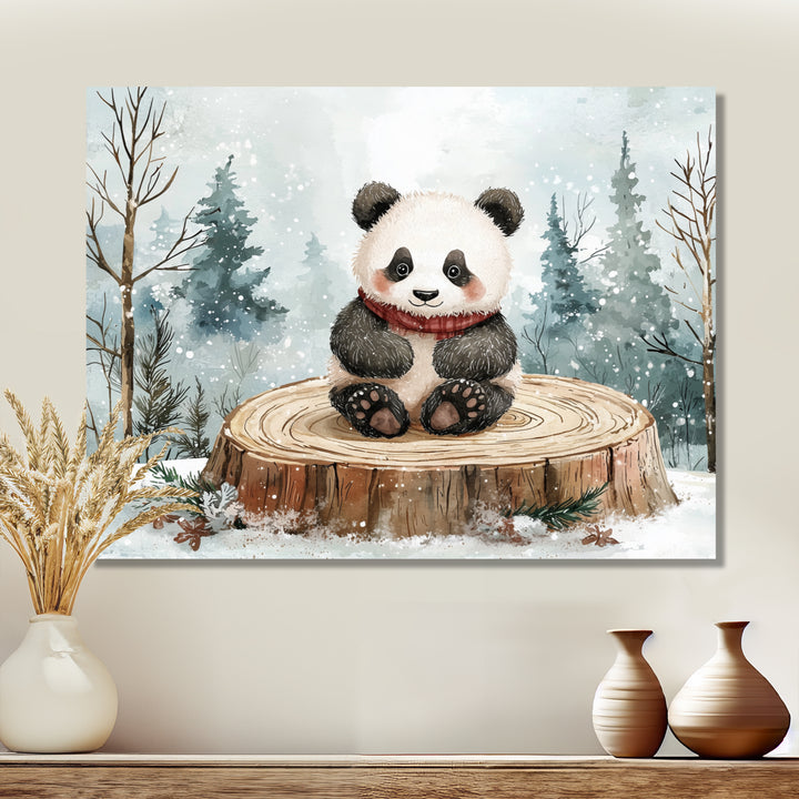 Cute Panda In Winter Landscape - Panda Home Decor Art