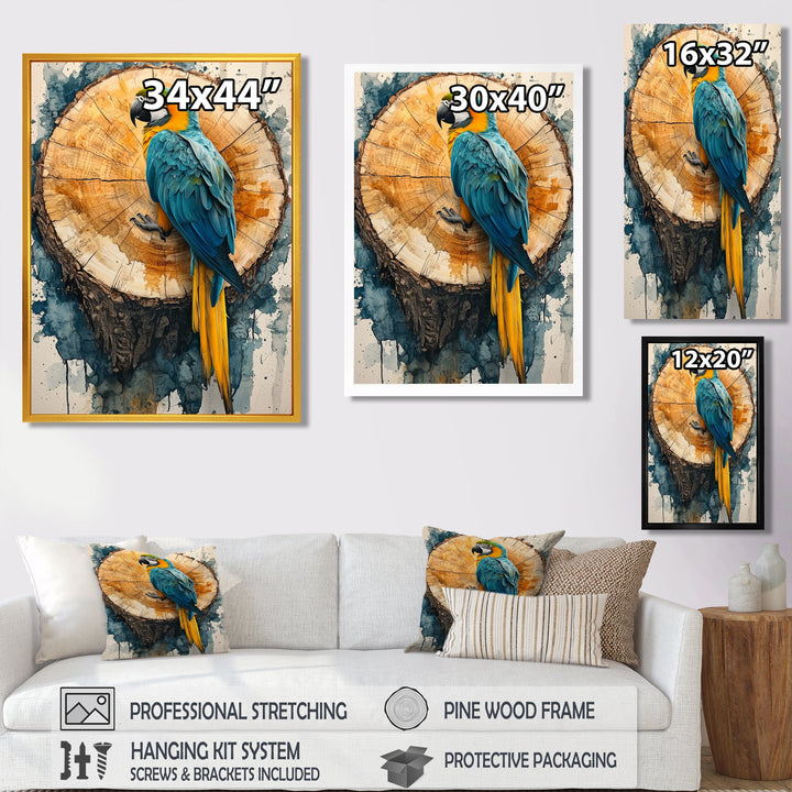 Parrot At Tropical Tree On Slide - Parrot Canvas Wall Art