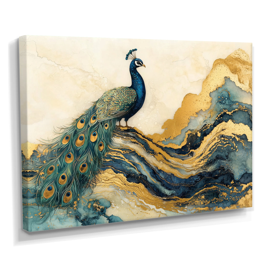 Golden Emerald And Agate Peacock Landscape - Peacock Wall Art Prints