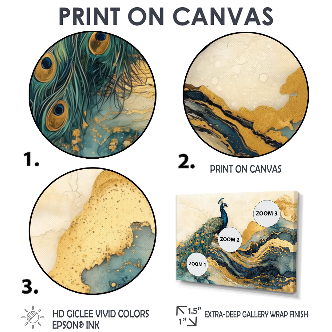 Golden Emerald And Agate Peacock Landscape - Peacock Wall Art Prints