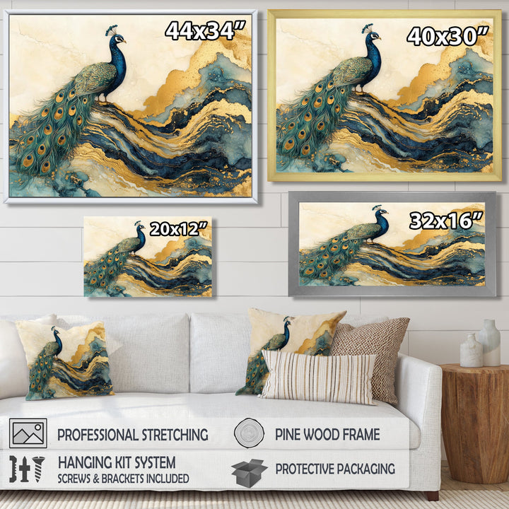 Golden Emerald And Agate Peacock Landscape - Peacock Wall Art Prints