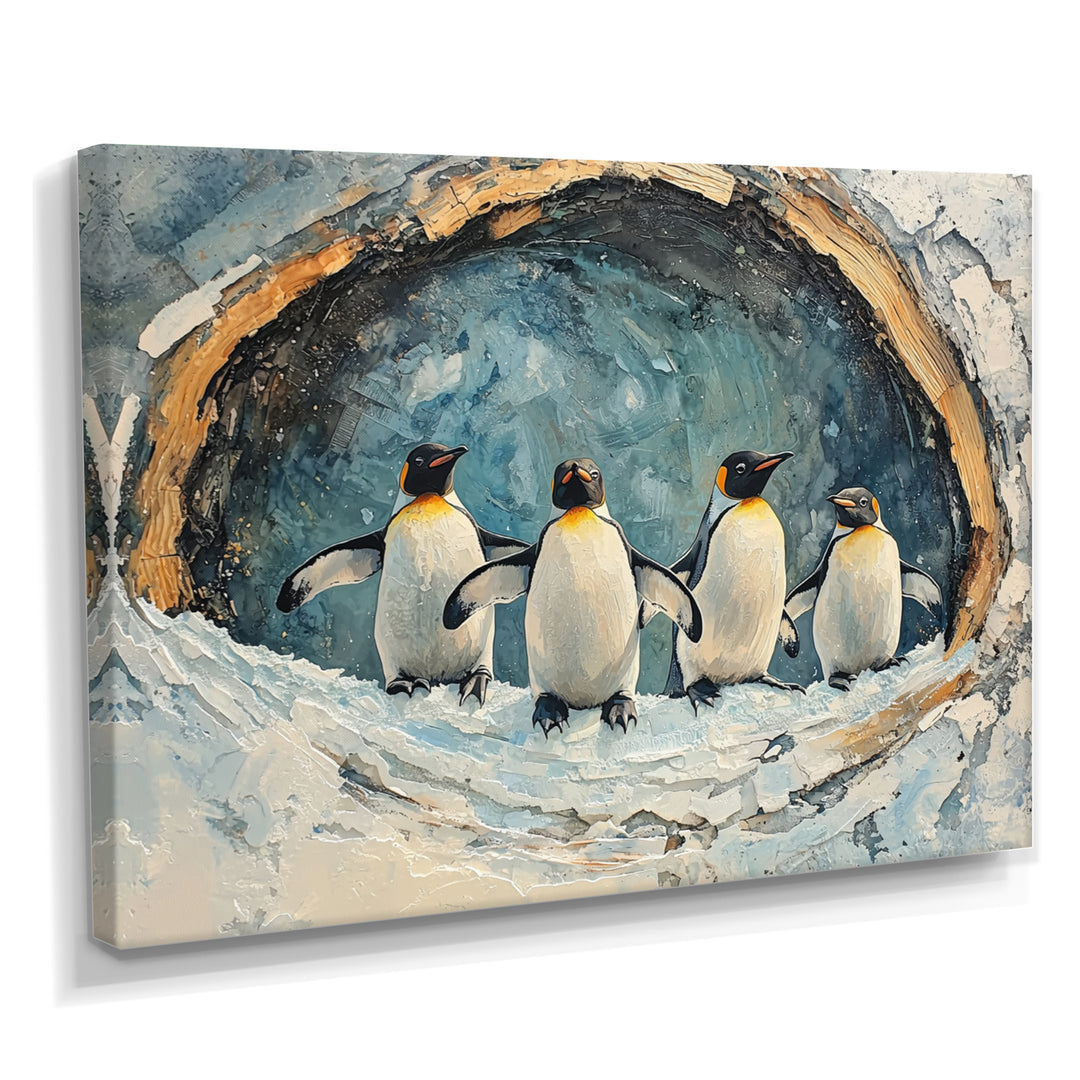 Penguin Family In A Winter Landscape - White Penguin Wall Art