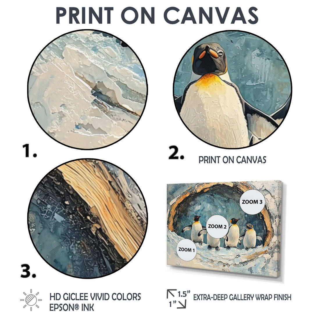 Penguin Family In A Winter Landscape - White Penguin Wall Art