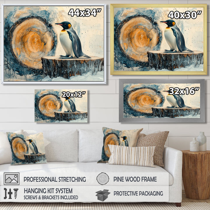 Penguin In A Winter Landscape - Penguin Framed Canvas Art
