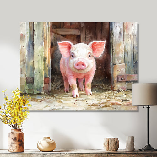 Cute Farm Pig Portrait - Pig Living Room Wall Art