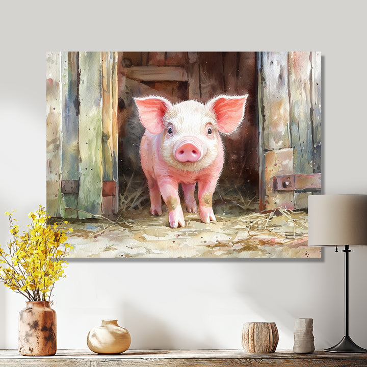 Cute Farm Pig Portrait - Pig Living Room Wall Art