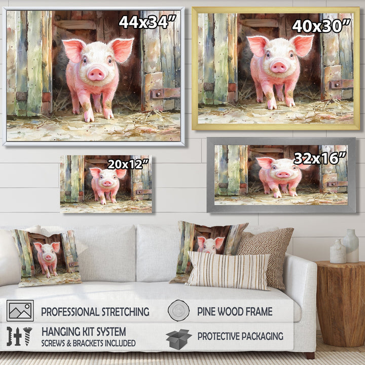 Cute Farm Pig Portrait - Pig Living Room Wall Art