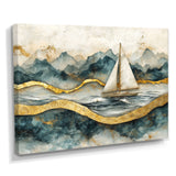 Golden Sailboat On Emerald Ocean I - Boat Wall Art Canvas Wall Art