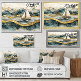 Golden Sailboat On Emerald Ocean I - Boat Wall Art Canvas Wall Art