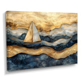 Golden Sailboat On Costal Safire Horizon I - Boat Wall Art Canvas Wall Art