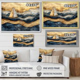 Golden Sailboat On Costal Safire Horizon I - Boat Wall Art Canvas Wall Art