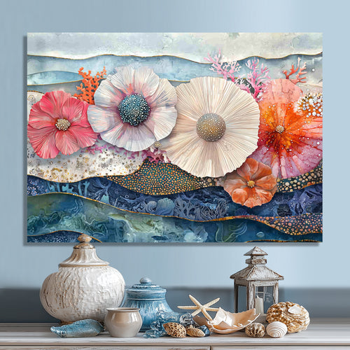Colorful Sea Urchin And Flower Serenade - Sea Urchin Canvas Wall Art