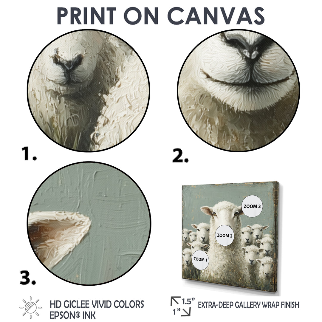 Minimalism Ewes Gaze Of Sheep Family Portrait - Sheep Canvas Wall Art