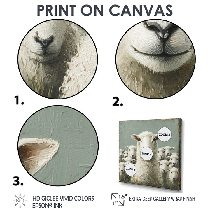 Minimalism Ewes Gaze Of Sheep Family Portrait - Sheep Canvas Wall Art
