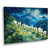 Mountain Path Of Sheep Family - White Sheep Wall Art