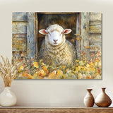 Sheep Floral Portrait At The Barn - Sheep Bedroom Wall Art