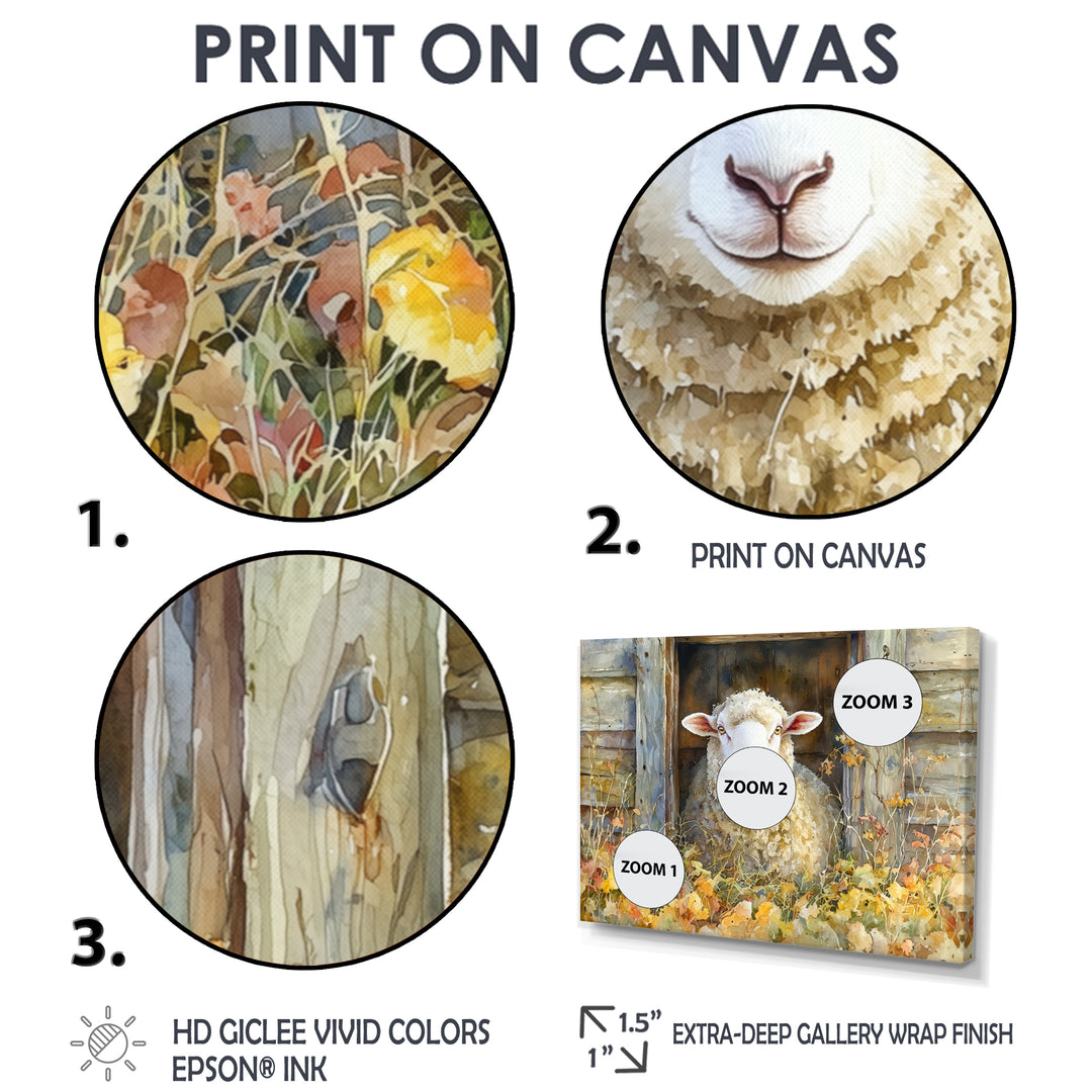 Sheep Floral Portrait At The Barn - Sheep Bedroom Wall Art