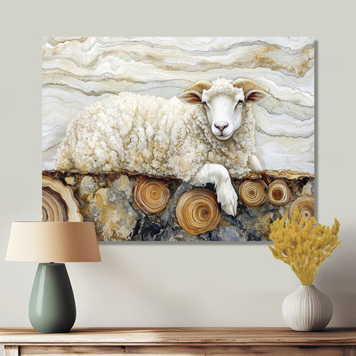 Golden Marbled Sheep A Wooden River - Sheep Wall Decor