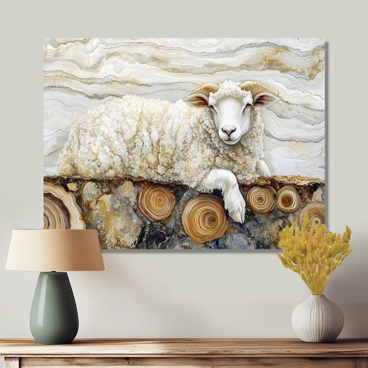 Golden Marbled Sheep A Wooden River - Sheep Wall Decor