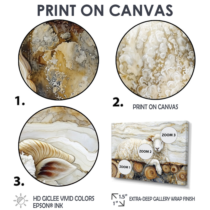 Golden Marbled Sheep A Wooden River - Sheep Wall Decor