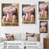 Pink Floral Sheep Portrait At The Barn - Sheep Framed Canvas Art