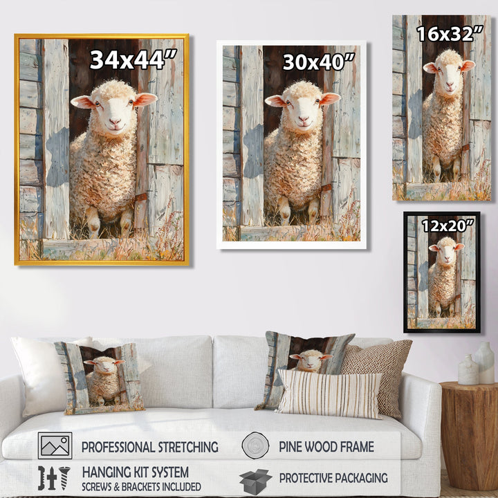 Sheep Portrait At The Barn - Sheep Canvas Wall Art