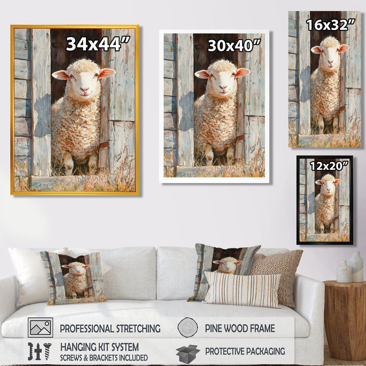 Sheep Portrait At The Barn - Sheep Canvas Wall Art