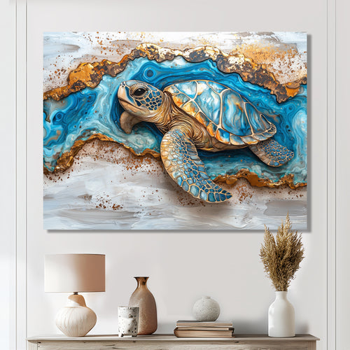 Turtle On Beach Landscape Collage - Turtle Wall Decor