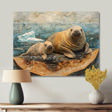 Canadian Walrus Family On A Top Of Wood Slide - Grey Walrus Wall Art