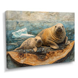Canadian Walrus Family On A Top Of Wood Slide - Grey Walrus Wall Art