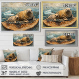 Canadian Walrus Family On A Top Of Wood Slide - Grey Walrus Wall Art