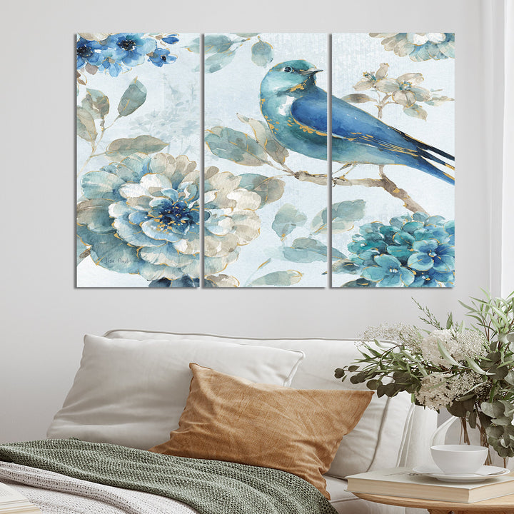 Indigold Watercolor Lovely bird II - 3-Piece Canvas Wall Art