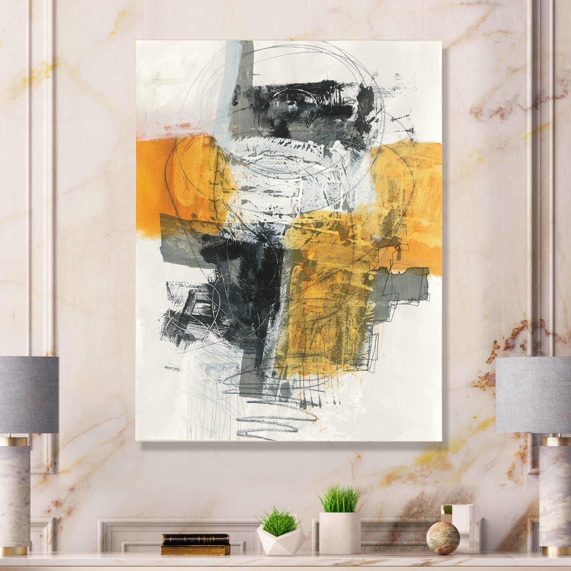 Abstract Composition of Glamorous Yellow and Black Canvas Canvas