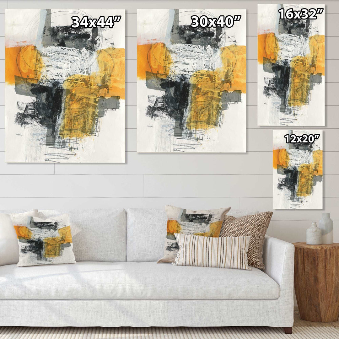 Abstract Composition of Glamorous Yellow and Black Framed Print Matte White - 1.5" Width