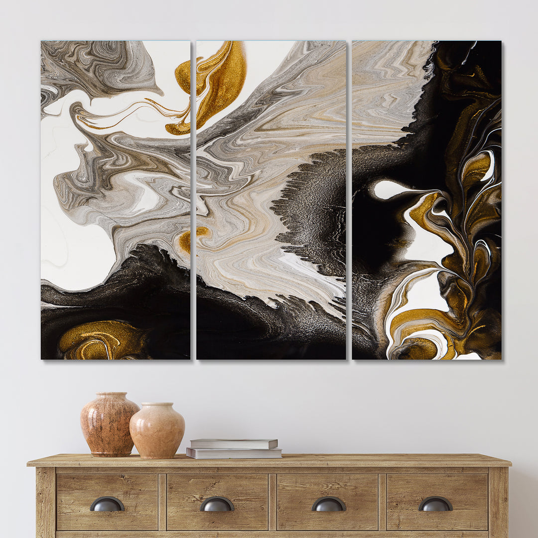Gold And Black Marble Waves IV - Multi-Panels