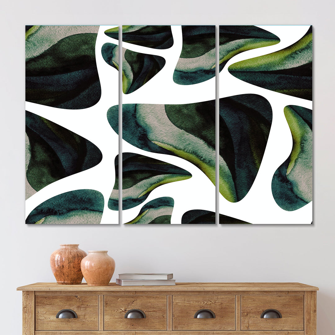 Abstract Dark Green Organic Elements III - Canvas Wall Art Sets
