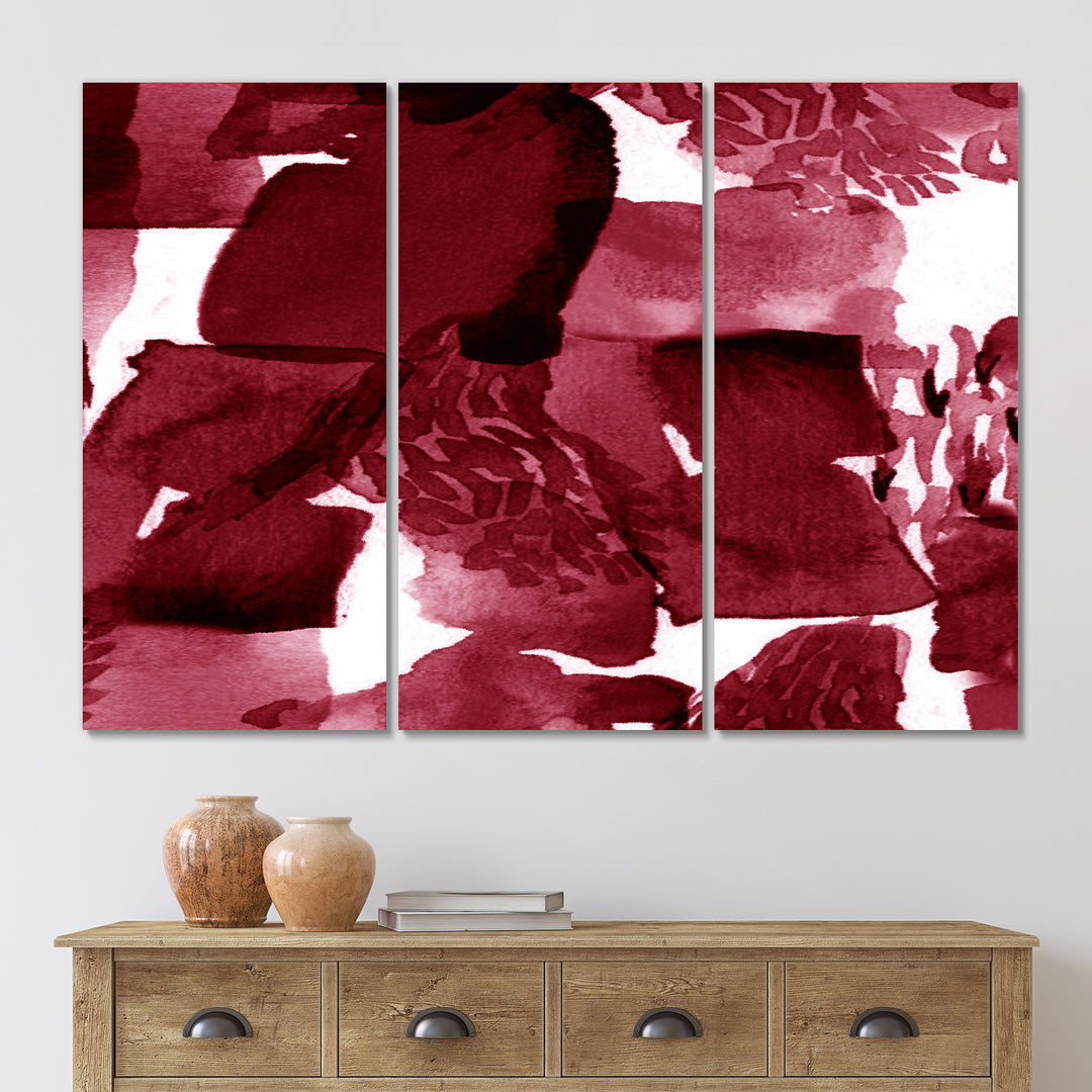 Abstract Burgundy Strokes On White - Multi-Panels