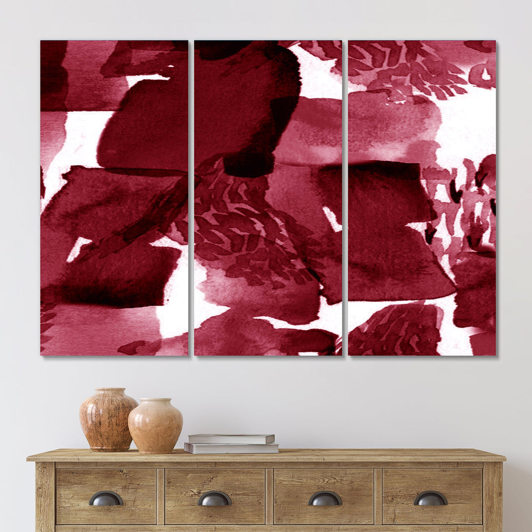 Abstract Burgundy Strokes On White - Multi-Panels
