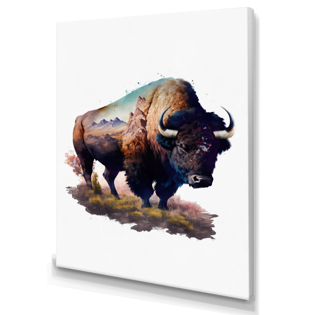 Double Exposure Of A Bull With Nevada Landscape - Buffalo Wall Art Prints