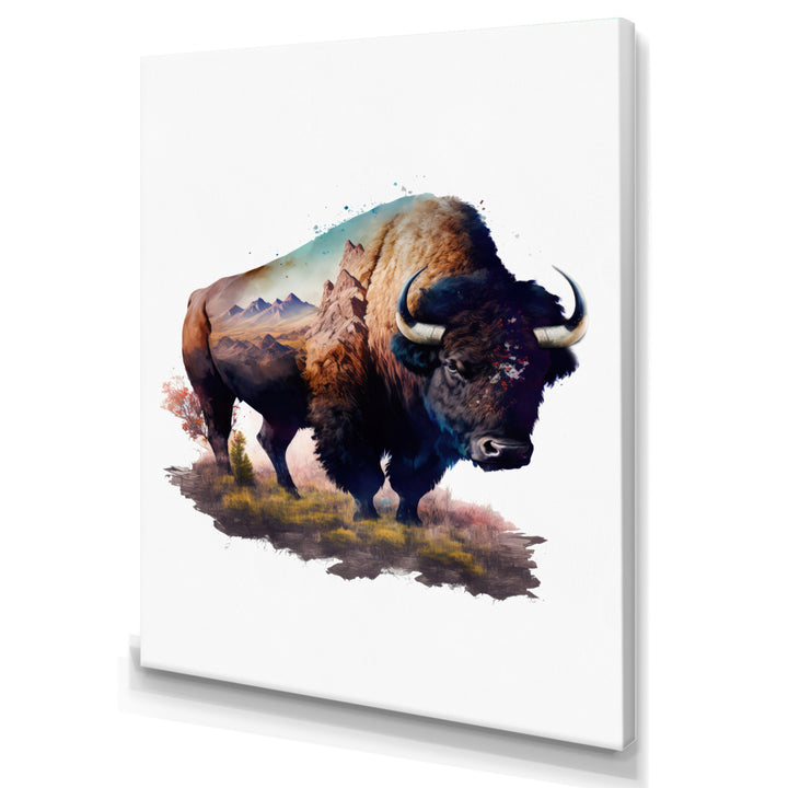 Double Exposure Of A Bull With Nevada Landscape - Buffalo Wall Art Prints