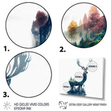 Double Exposure Of A Deer With Forest - Blue Deer Wall Art