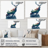 Double Exposure Of A Deer With Forest - Blue Deer Wall Art