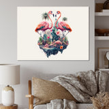 Double Exposure Of A Flamingos With Nature - Flamingo Living Room Wall Art