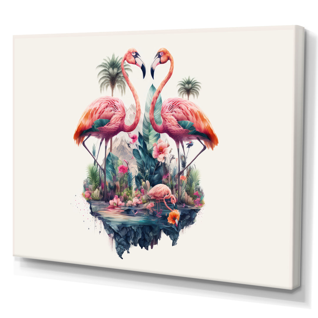 Double Exposure Of A Flamingos With Nature - Flamingo Living Room Wall Art